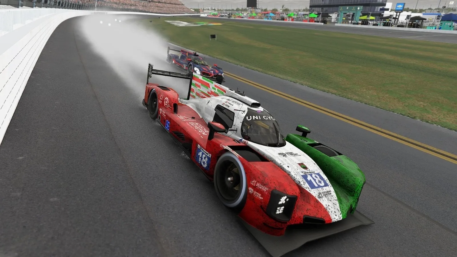 In the LMP2 category of the Daytona 24-hour race, the SZESE E-Sport (Pro) team competed in the strongest field. In the featured image, the team's car is seen leading the pack ahead of Max Verstappen’s Red Bull. The car’s custom livery was designed by Tibor Kiss.